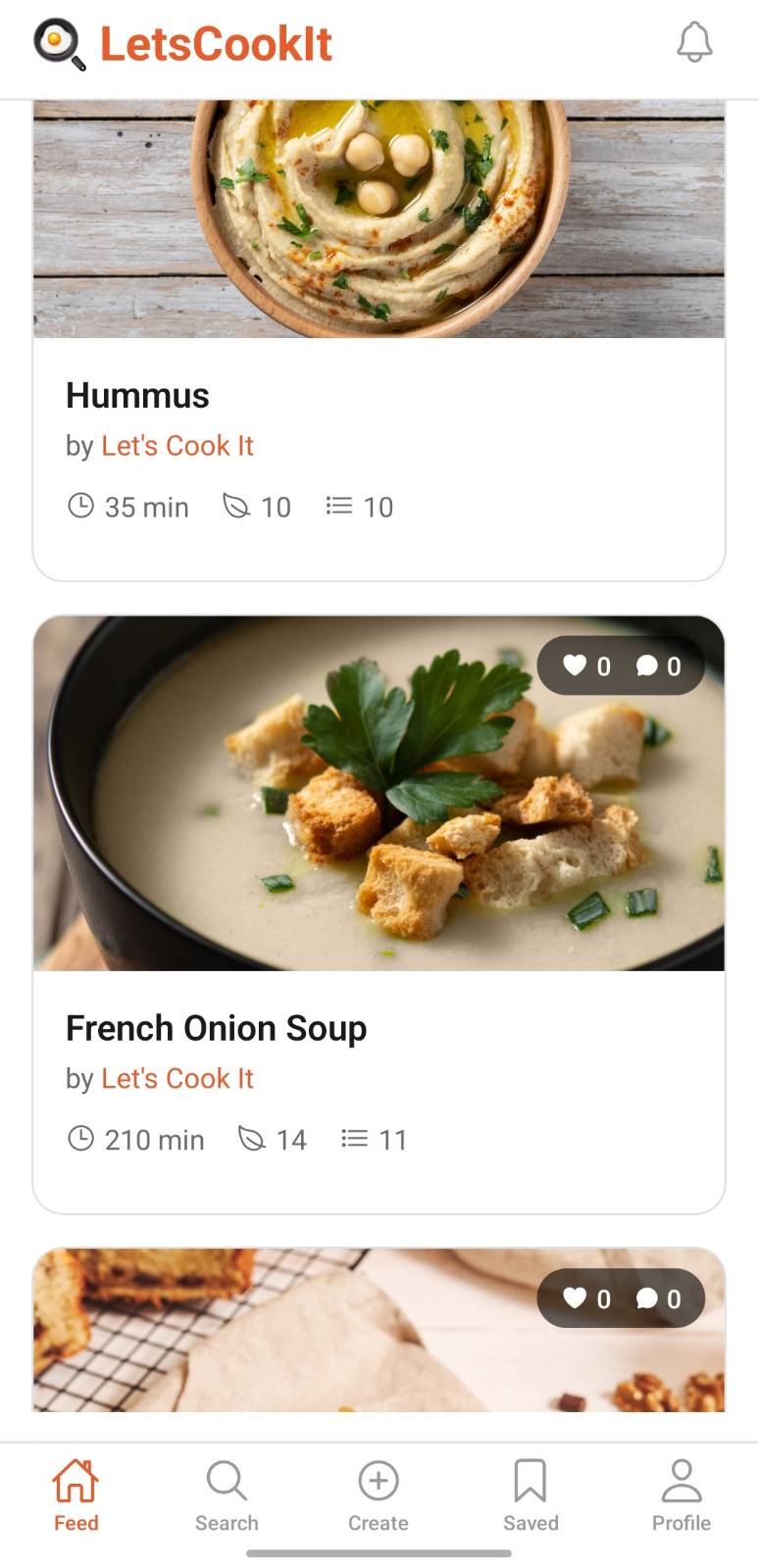 LetsCookIt feed screen