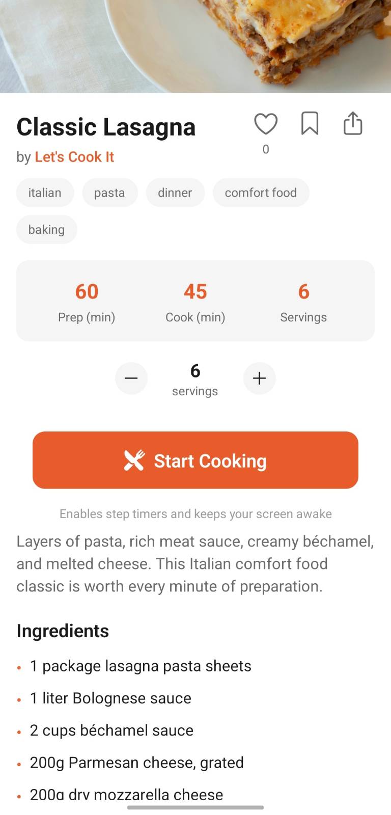 LetsCookIt recipe detail screen